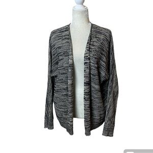 Eileen Fisher Organic Linen Open Front Black Cardigan Sweater Small